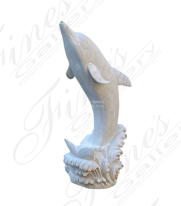 Marble Fountains  - Poolside Dolphin Fountain In Solid Marble - MF-2160