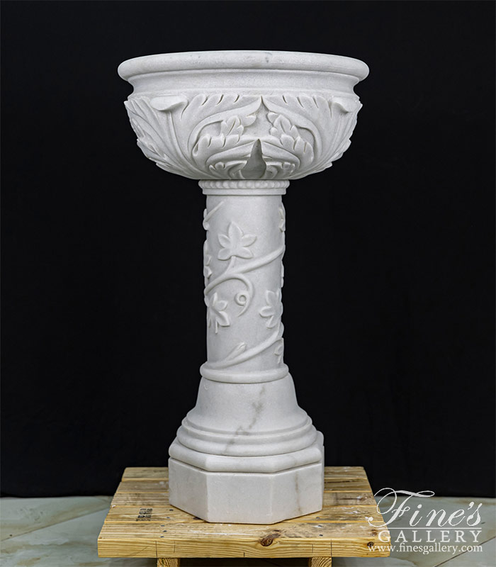 Marble Fountains  - Vine And Leaf Birdbath In Statuary Marble - MF-2175