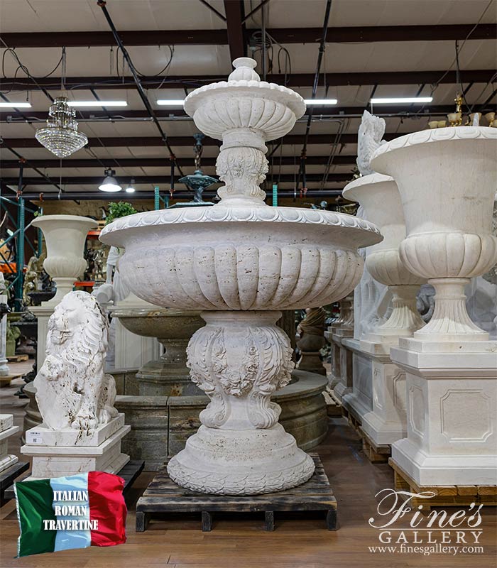 Ornate Floral Garlands Fountain in Italian Roman Travertine 