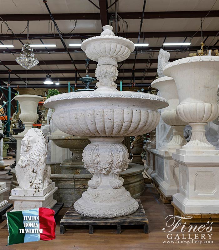 Search Result For Marble Fountains  - Ornate Floral Garlands Fountain In Italian Roman Travertine  - MF-2230