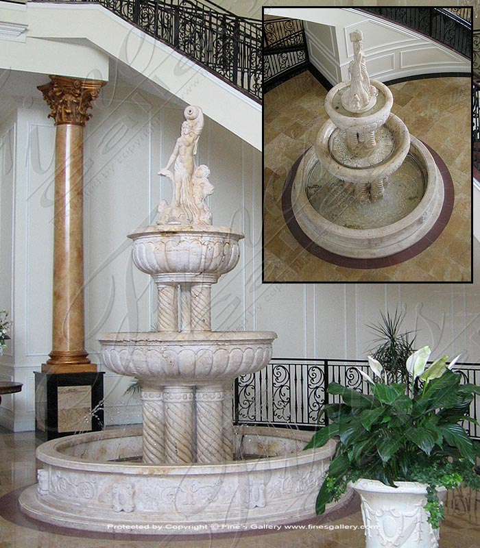 Marble Fountains  - Spiral Columns Fountain W/Art - MF-268