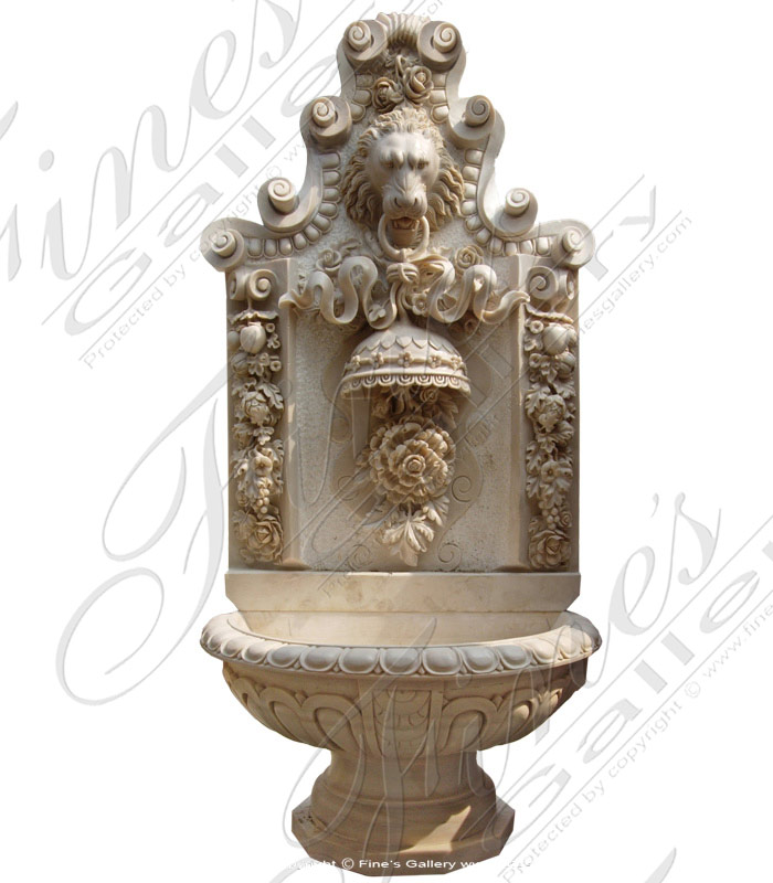 Marble Fountains  - Marble Lion Wall Fountain - MF-1078