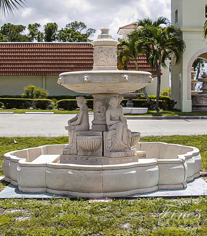 Marble Fountains  - Marble Cherubs And Lions Estate Fountain - MF-556