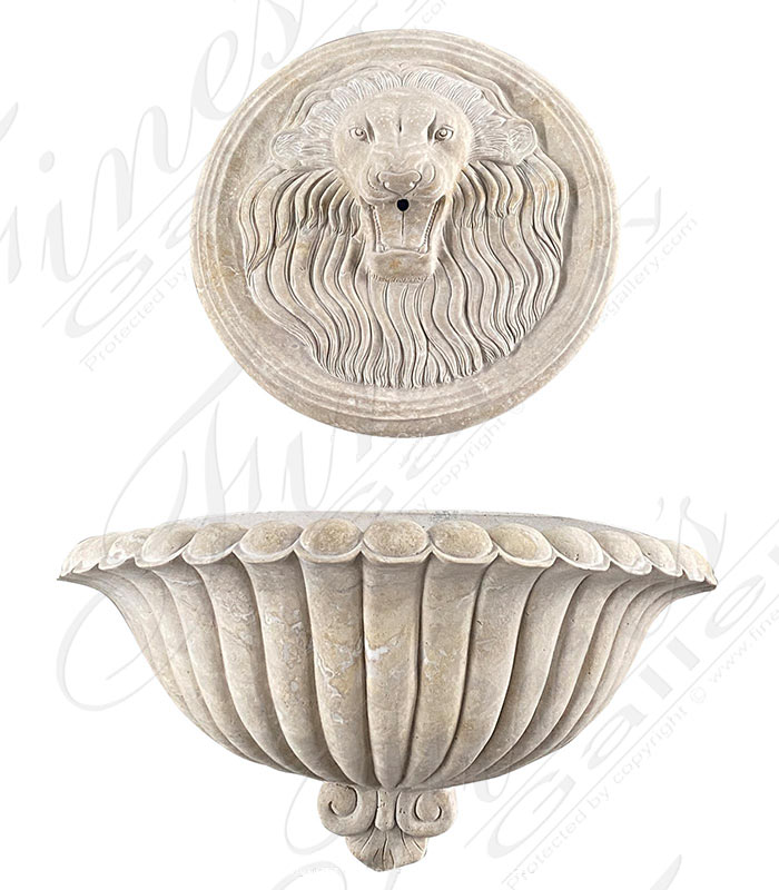 Marble Fountains  - Travertine Lion Wall Fountain - MF-491