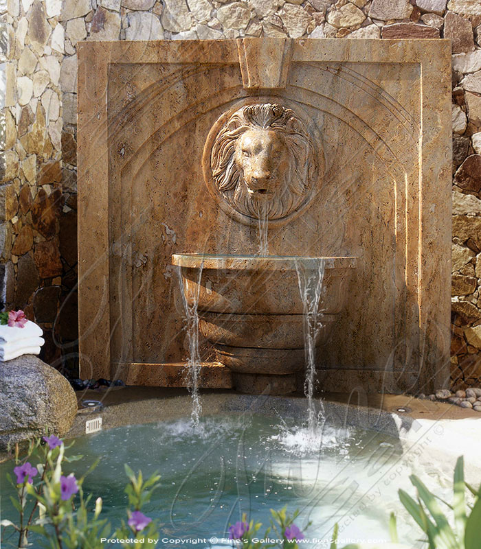 Marble Fountains  - Marble Lion Wall Fountain - MF-541