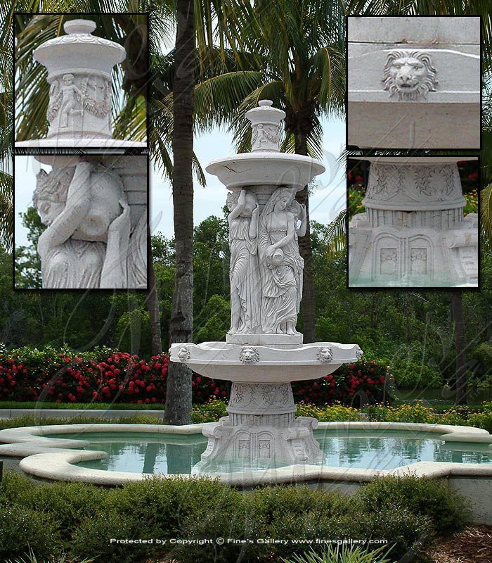 Search Result For Marble Fountains  - Monumental Granite Ladies And Lions Fountain - MF-1339