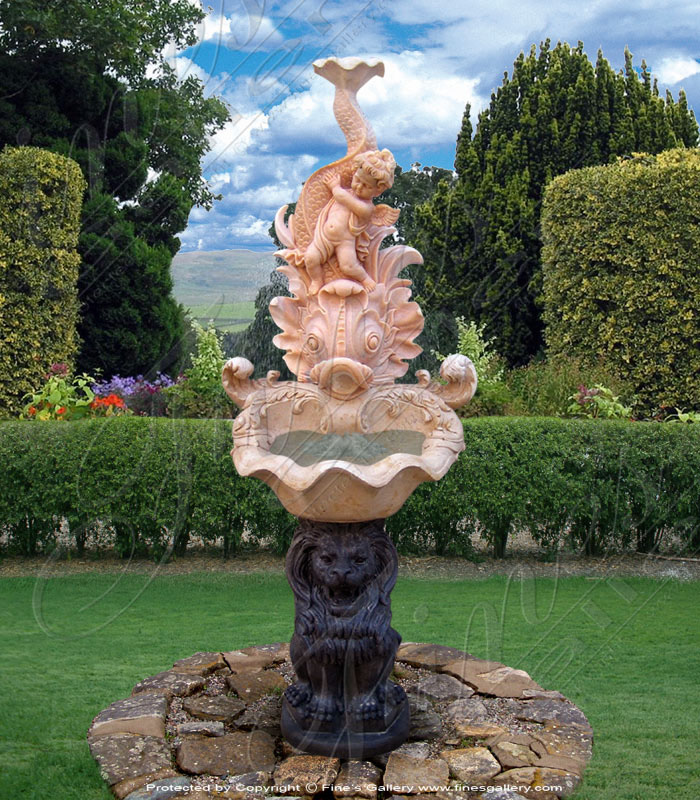 Marble Fountains  - Mythical Fish & Cherub Fountain - MF-604