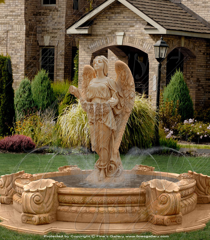 Marble Fountains  - Golden Marble Angel Fountain - MF-639