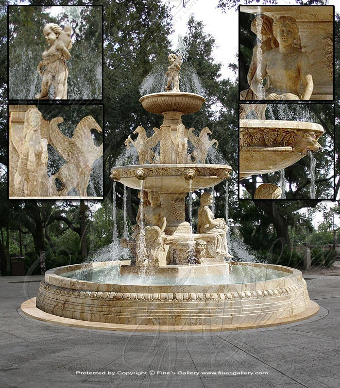 Marble Fountains  - Ladies And Lions Travertine Fountain - MF-571