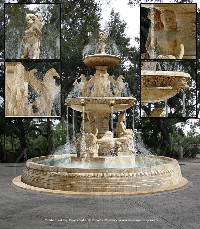 Marble Fountains  - Monumental Granite Ladies And Lions Fountain - MF-1339