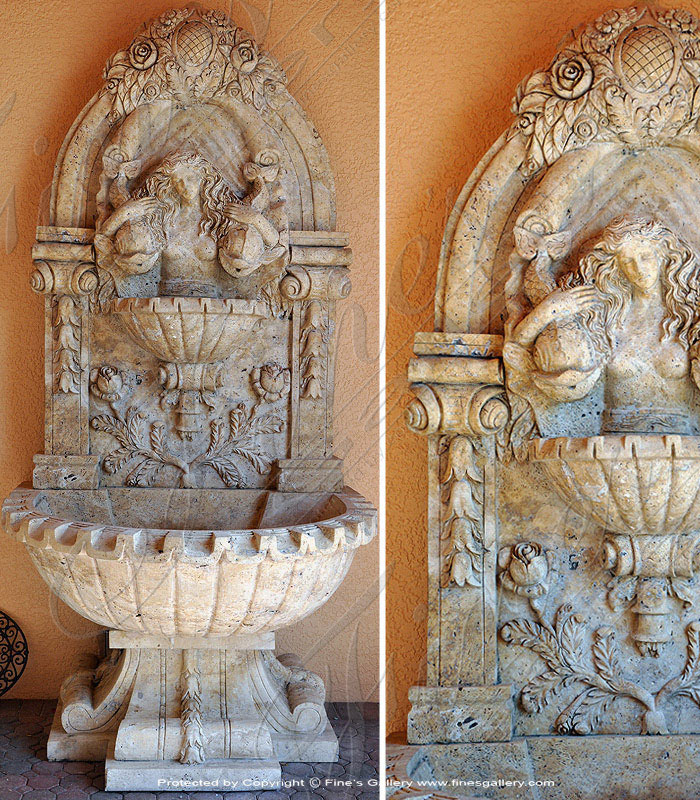 Search Result For Marble Fountains  - Majestic Flora Lionhead Marble Wall Fountain - MF-440