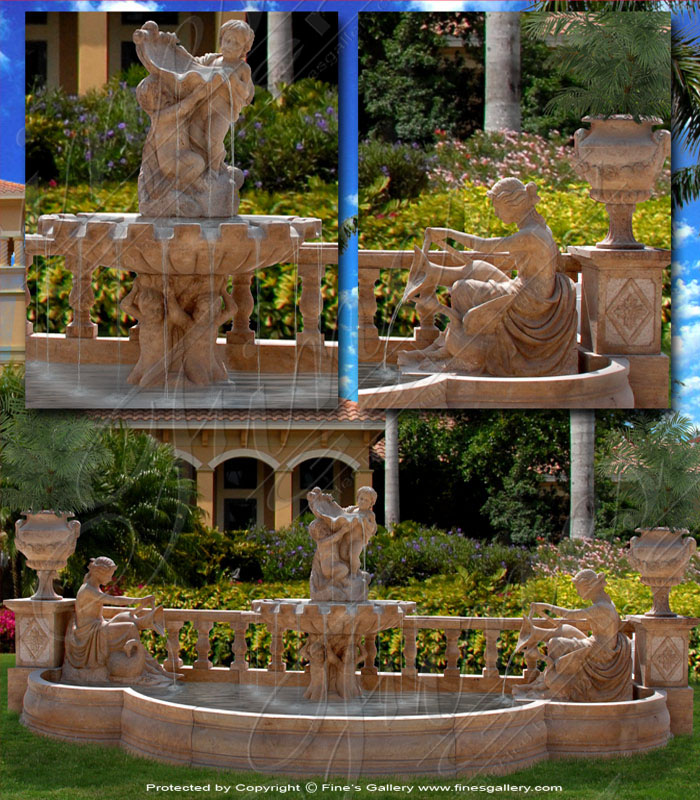 Marble Fountains  - Marble Fountain W/Balustrades - MF-740