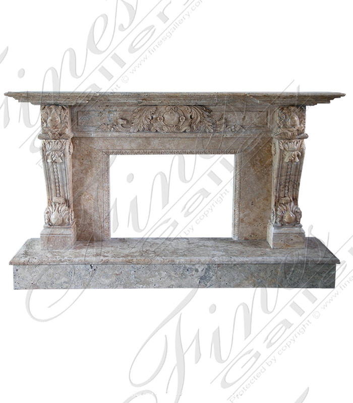 Marble Fireplaces  - Luxurious Ornate Marble Lion Over Mantel - MFP-1174