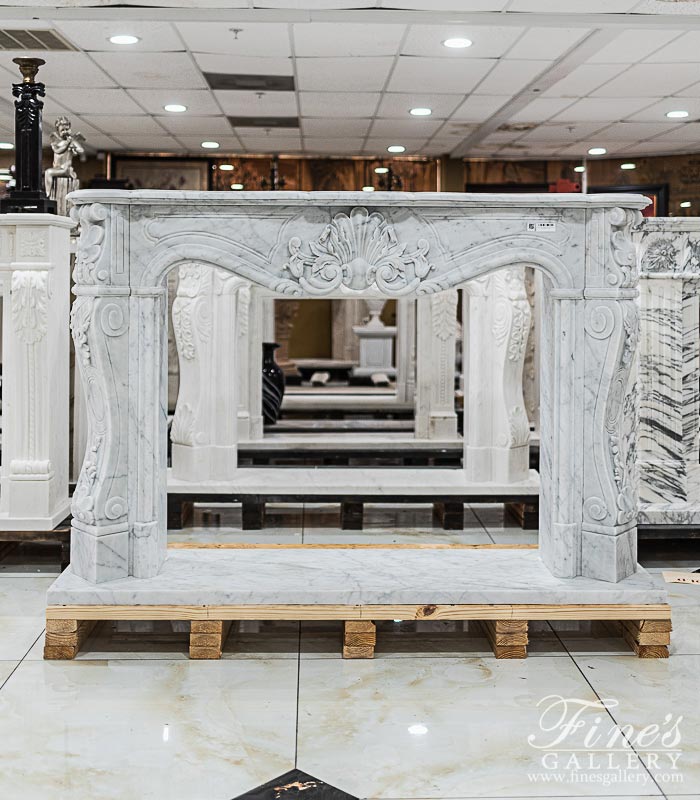 Marble Fireplaces  - Elegant French Louis XV Mantel In Carrara Marble - MFP-1111