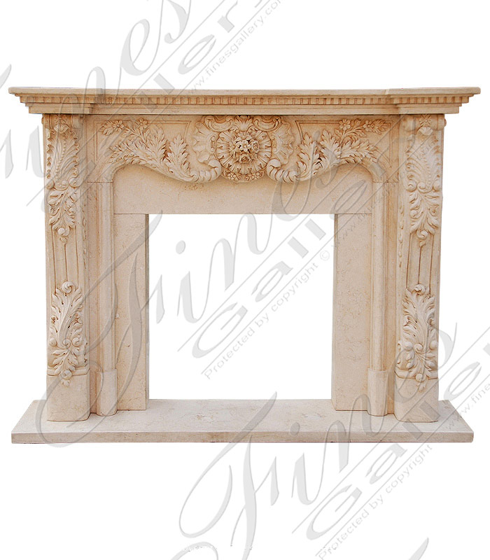 Marble Fireplaces  - Ornate Floral Style Cream Marble Fireplace - MFP-1120