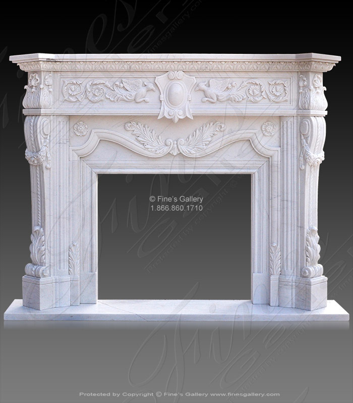 Marble Fireplaces  - Italian Villa White Marble Fireplace - MFP-1121
