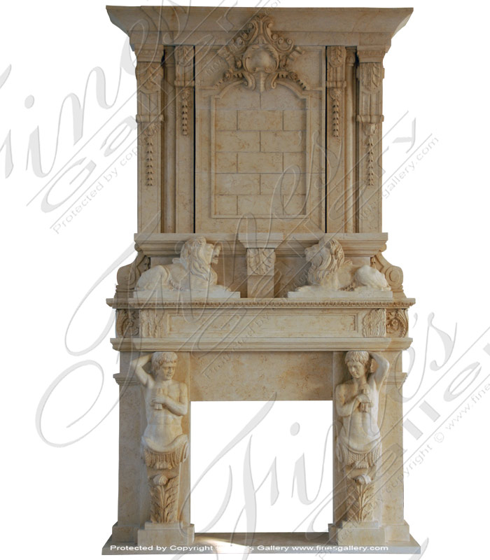 Marble Fireplaces  - Elegant Cream Marble Fireplace Overmantel - MFP-1125