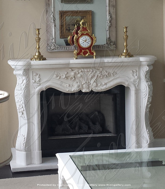 Ornate Floral Fireplace In Statuary White Marble