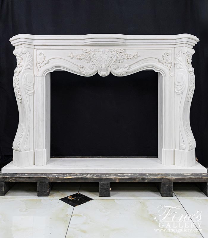 Ornate Floral Fireplace In Statuary White Marble