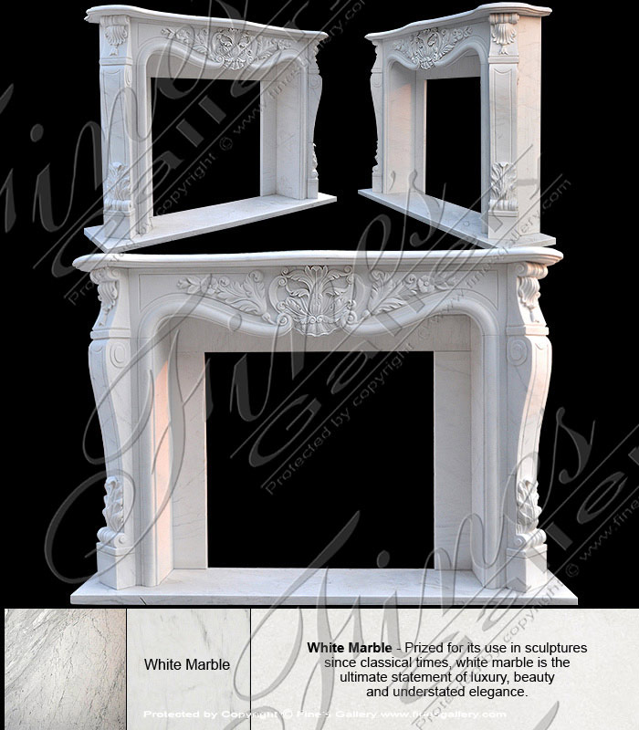 Marble Fireplaces  - French Style White Marble Fireplace Mantel - MFP-1580