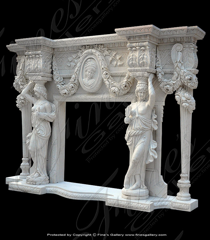 Marble Fireplaces  - Grand Antique Caryatid Marble Mantel - MFP-183