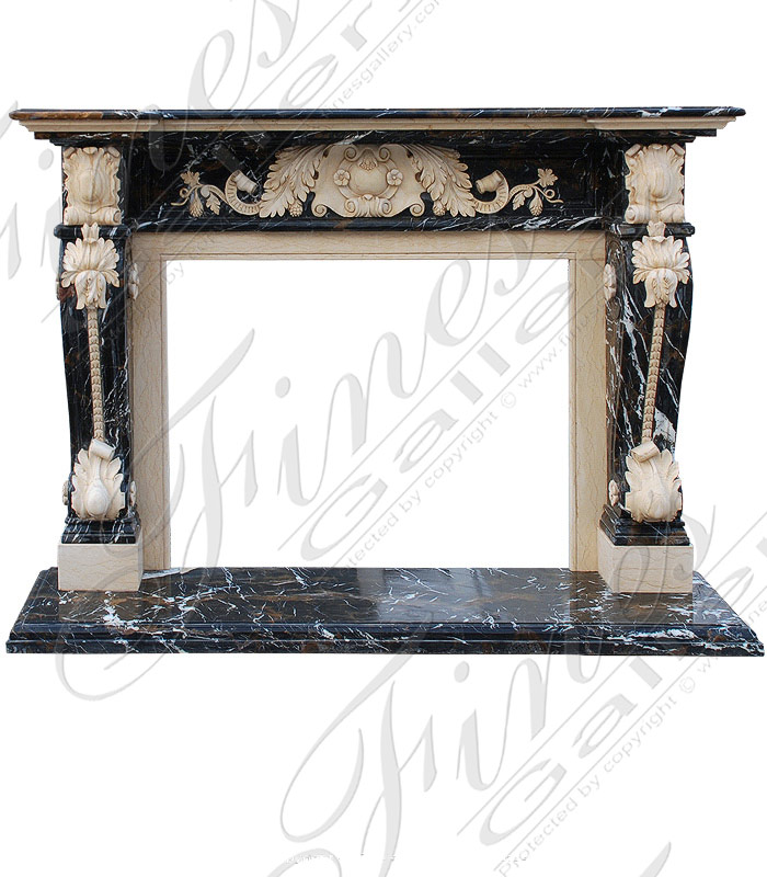 Marble Fireplaces  - Luxurious Ornate Marble Lion Over Mantel - MFP-1174