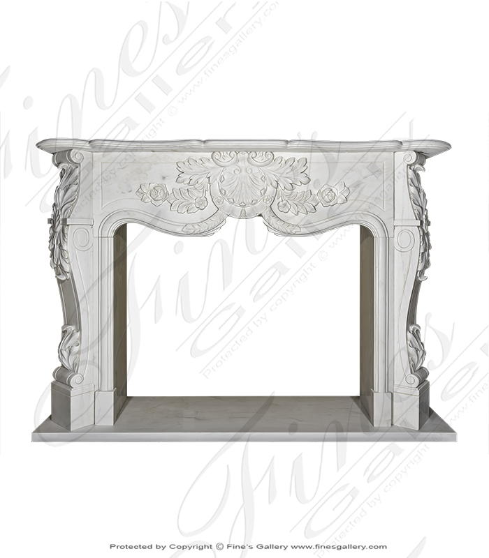 Marble Fireplaces  - French Country Floral Mantel In Galala Marble - MFP-1123