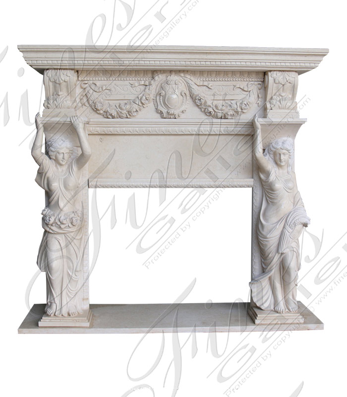 Marble Fireplaces  - Grand Antique Caryatid Marble Mantel - MFP-183