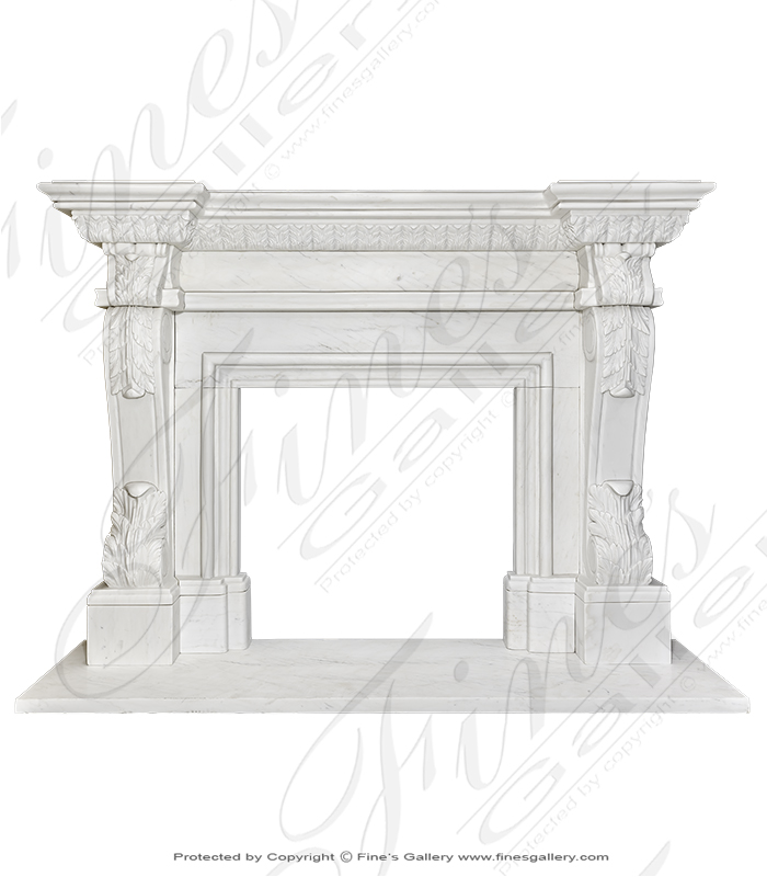 Marble Fireplaces  - The Accanthus IV White Marble Fireplace - MFP-1563