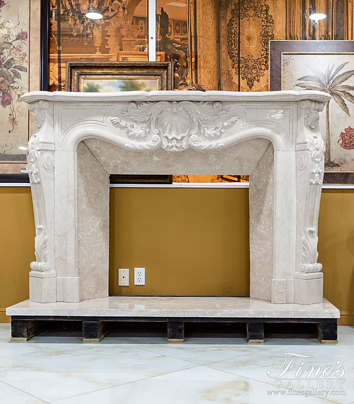 Marble Fireplaces  - Louis XIV Botticino Semi Classico Fireplace Mantel - MFP-1584