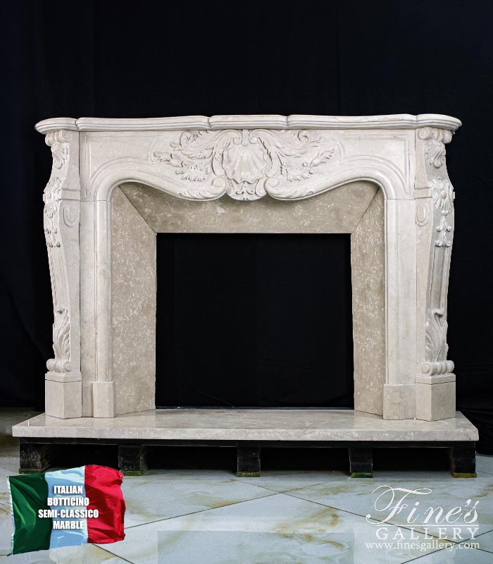 Marble Fireplaces  - Louis XIV Botticino Semi Classico Fireplace Mantel - MFP-1584