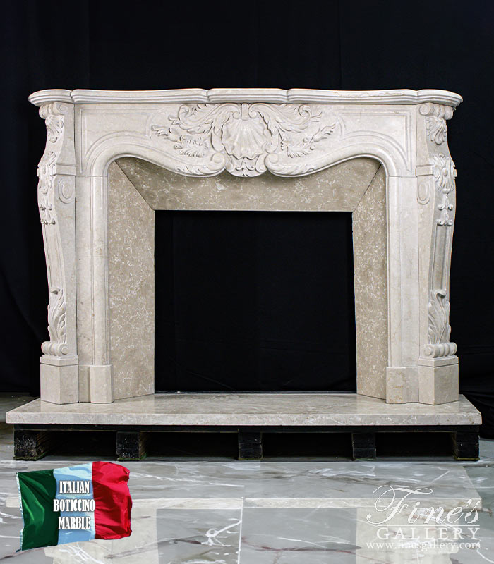 Marble Fireplaces  - Louis XIV Botticino Semi Classico Fireplace Mantel - MFP-1584