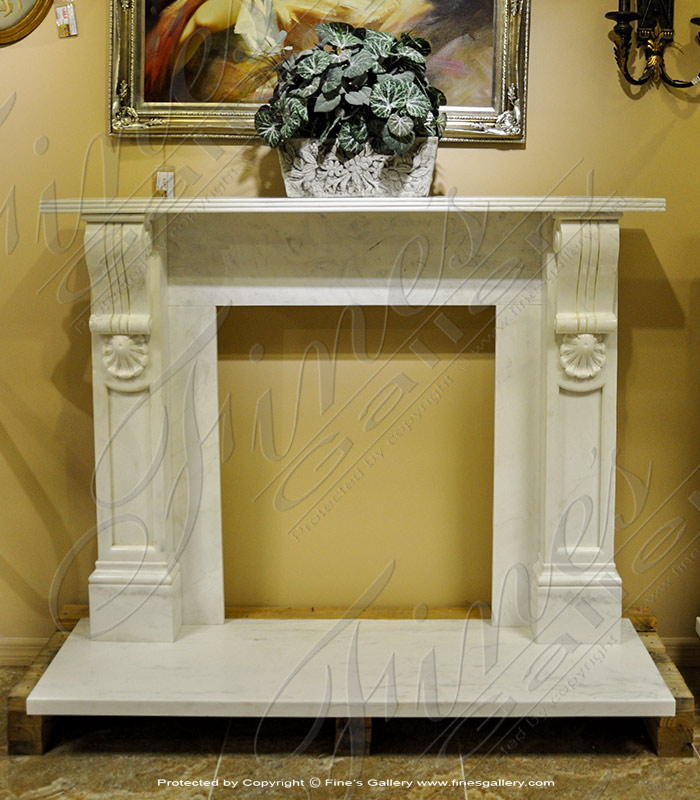 Marble Fireplaces  - Classic Statuary White Marble Fireplace Mantel - MFP-1557