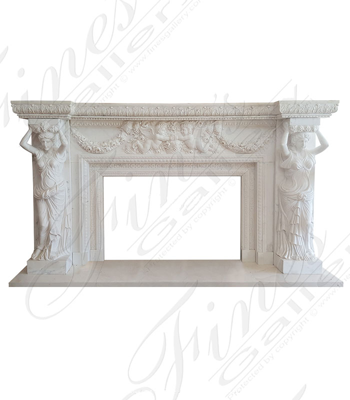 Marble Fireplaces  - Ornate White Statuary Mantel - MFP-1376