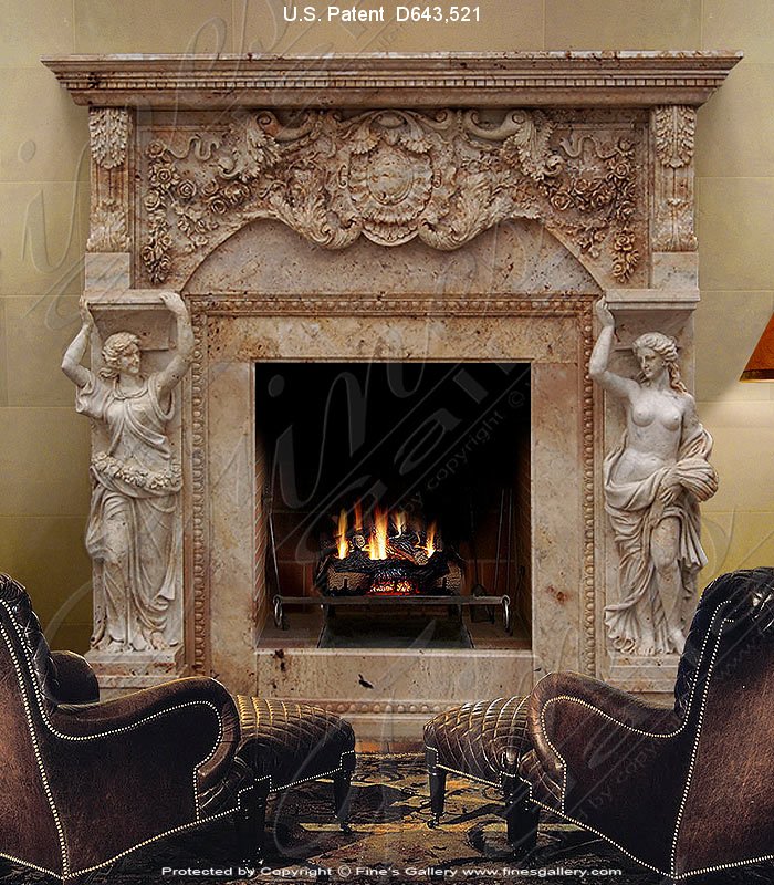 Marble Fireplaces  - Grand Antique Caryatid Marble Mantel - MFP-183