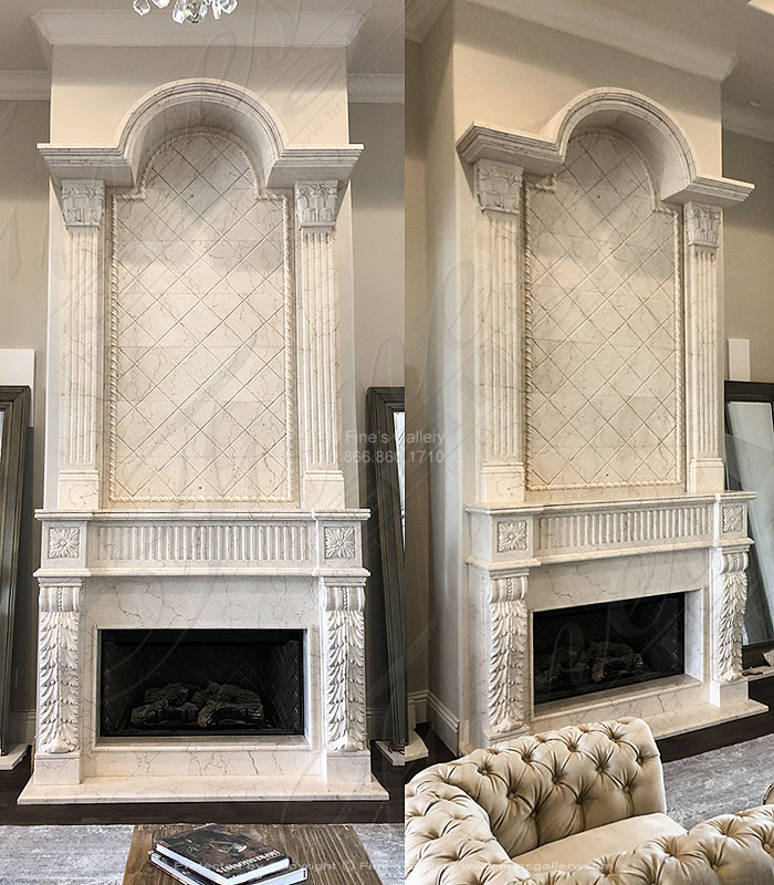 Marble Fireplaces  - Custom Designed Marble Fireplace With Overmantel - MFP-1921