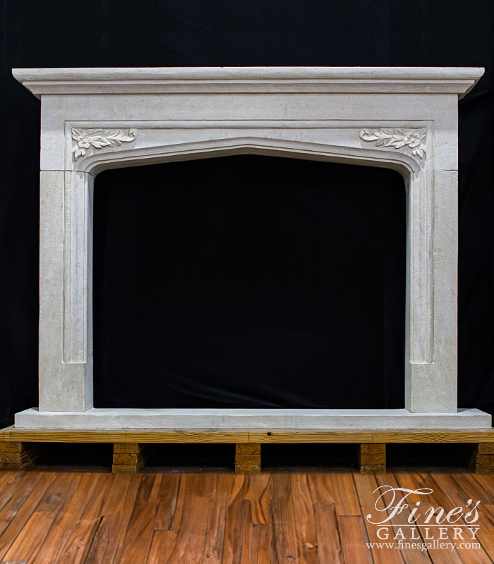 Marble Fireplaces  - Gothic Style Mantel Carved In French Limestone - MFP-1948