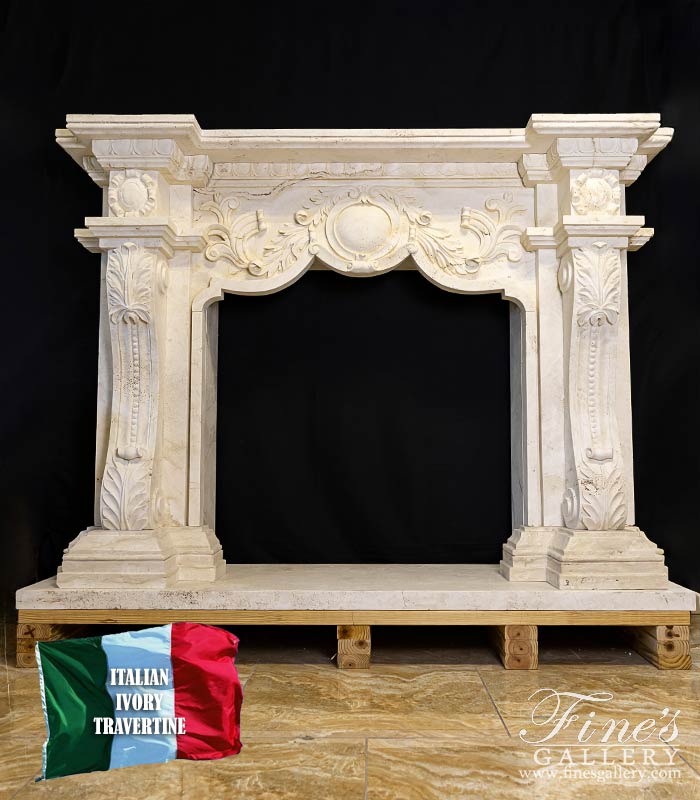 Marble Fireplaces  - Roman Surround In Italian Ivory Travertine - MFP-2058