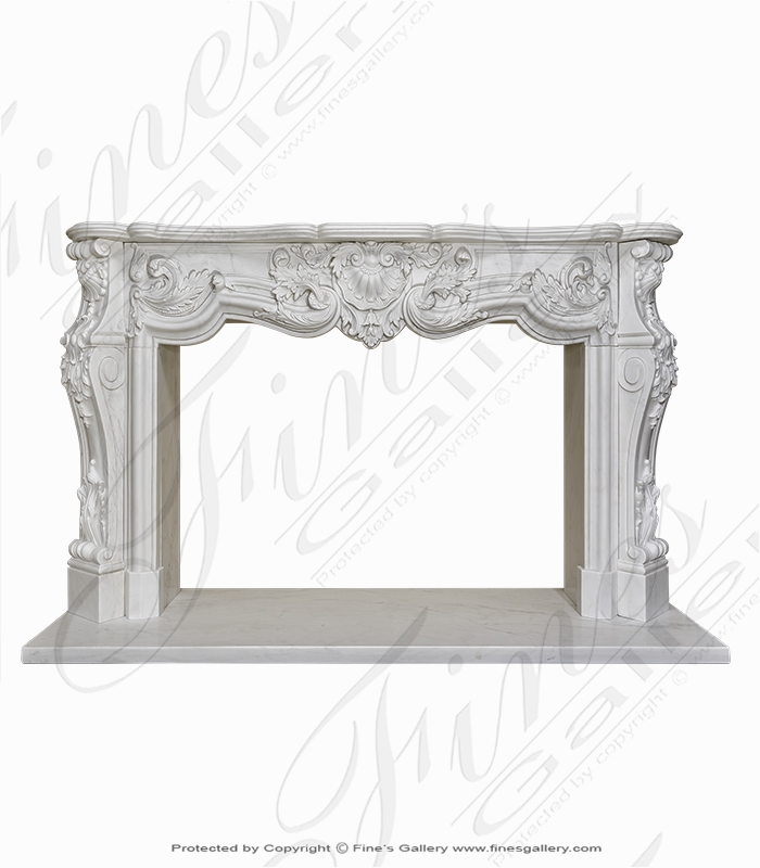 Elaborate Rococo French Mantel in Statuary White Marble