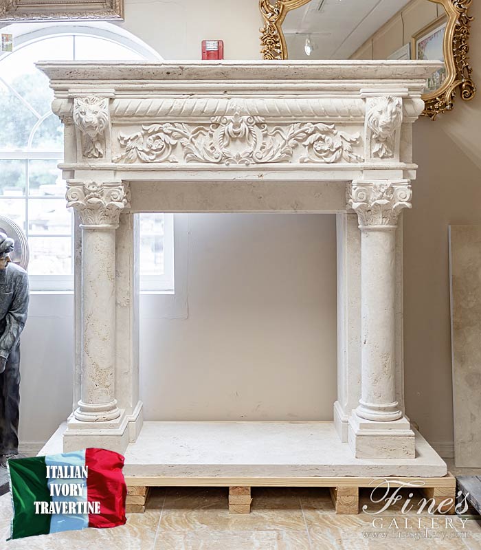 Marble Fireplaces  - Lions Den Surround In Ivory Travertine - MFP-2076