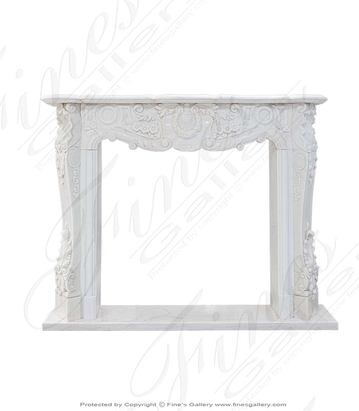 Marble Fireplaces  - Ornate French Style White Marble Fireplace Surround - MFP-2078