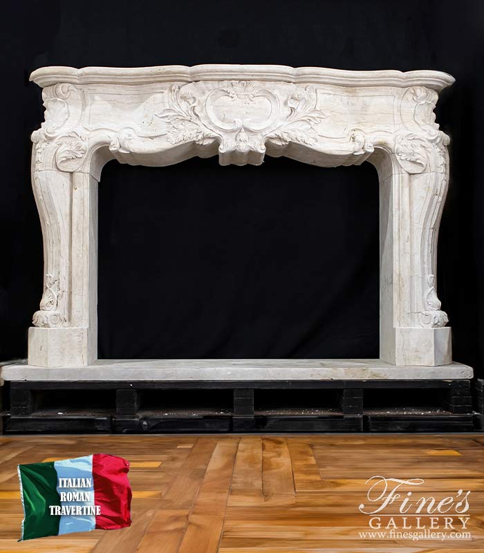 Marble Fireplaces  - Oversized French Style Mantel In Italian Roman Travertine  - MFP-2083