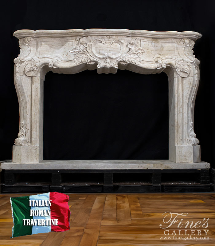 Marble Fireplaces  - Oversized French Style Mantel In Italian Roman Travertine  - MFP-2083