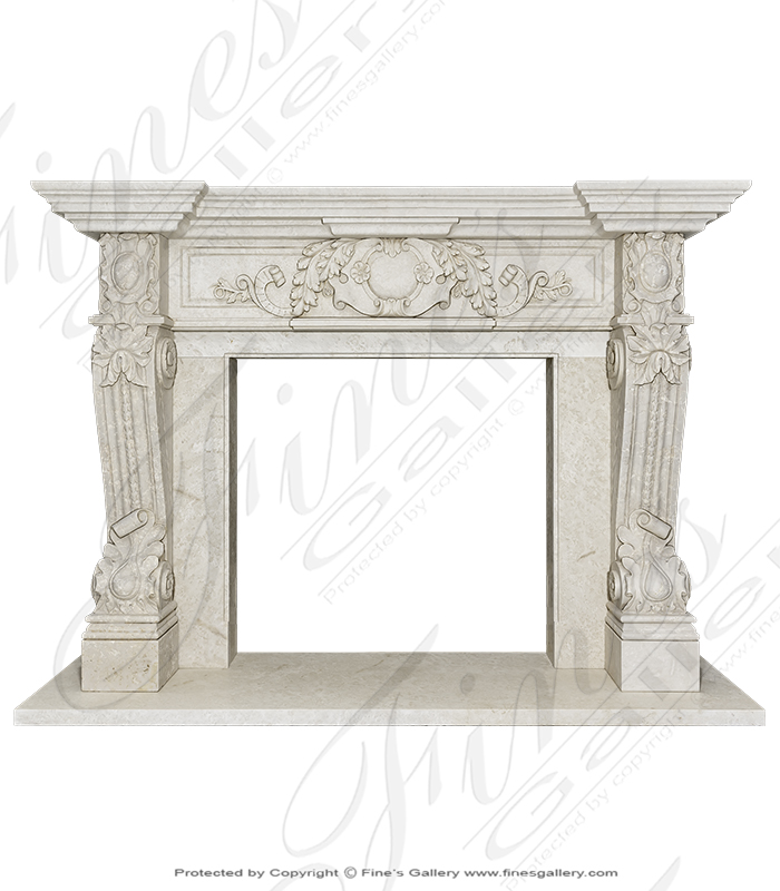 Marble Fireplaces  - Luxurious Italian Style Mantel In Botticino Fiorito Marble - MFP-2135