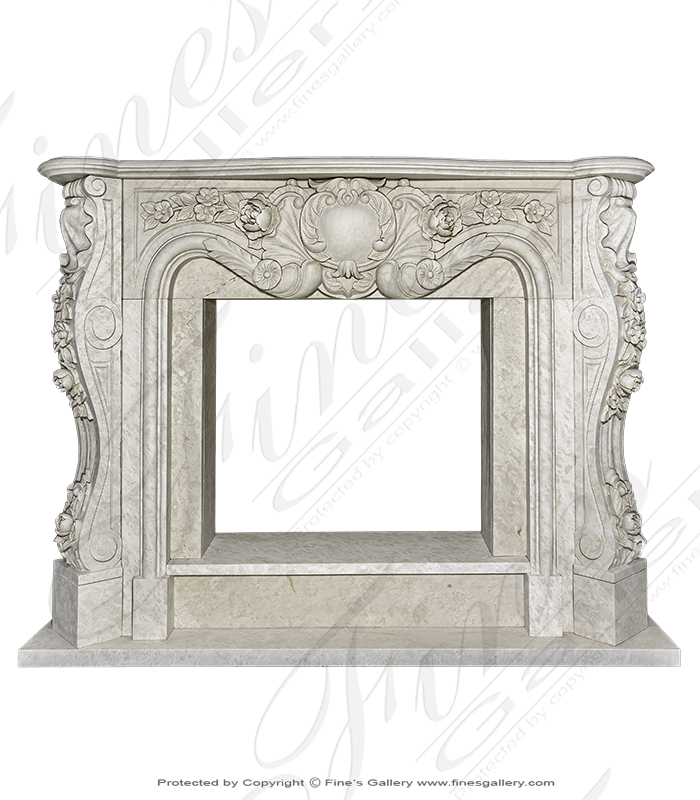 Marble Fireplaces  - Luxurious Ornate French Mantel In Italian Botticino Marble - MFP-2138