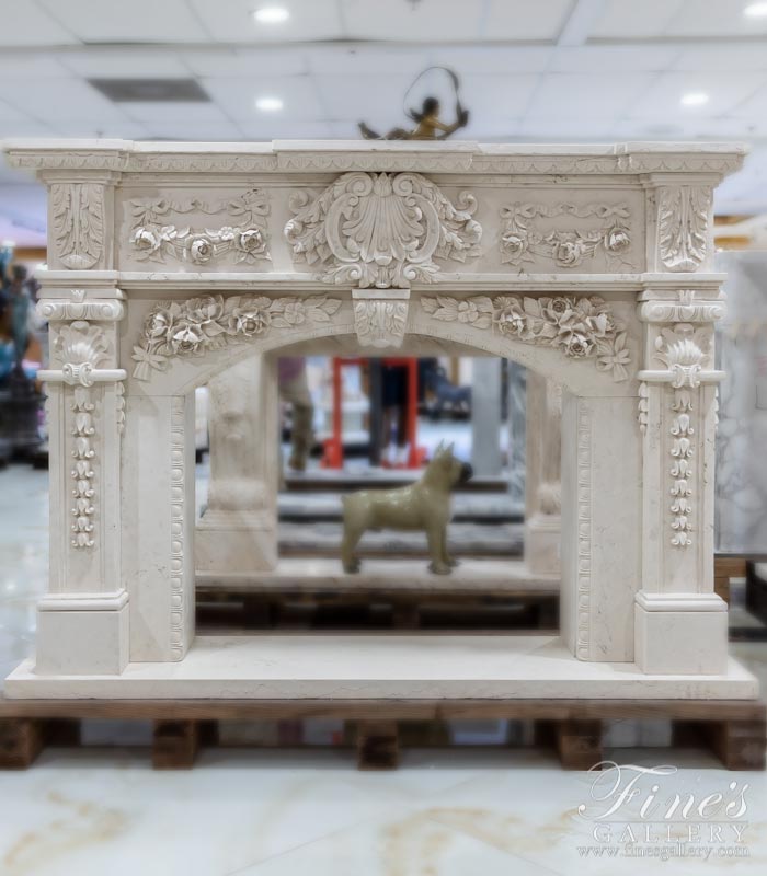Marble Fireplaces  - Ornate Rose Garland Mantel From Italy - MFP-2171