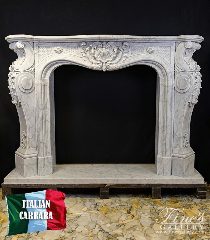 Marble Fireplaces  - Ornate French Mantel In Italian Carrara Marble - MFP-2172