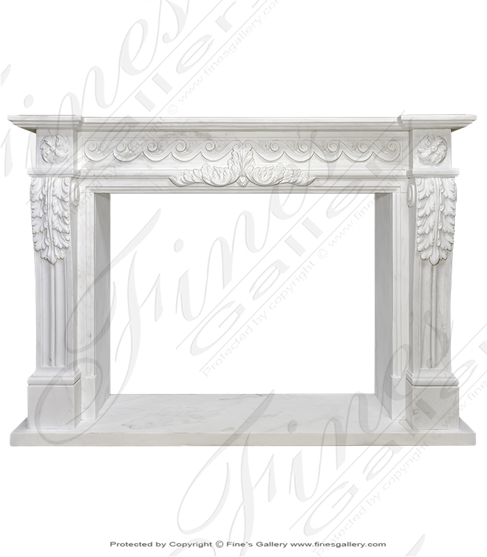 Marble Fireplaces  - Finely Carved Louis VIII Mantelpiece In Statuary White Marble - MFP-2191