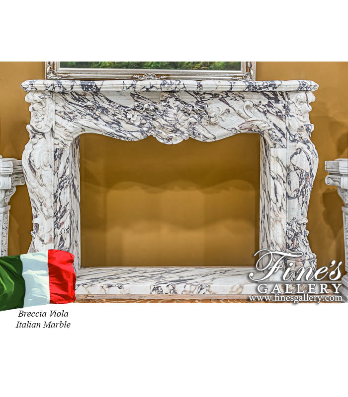 Breche Violette Ornate Louis XV Fireplace Mantel