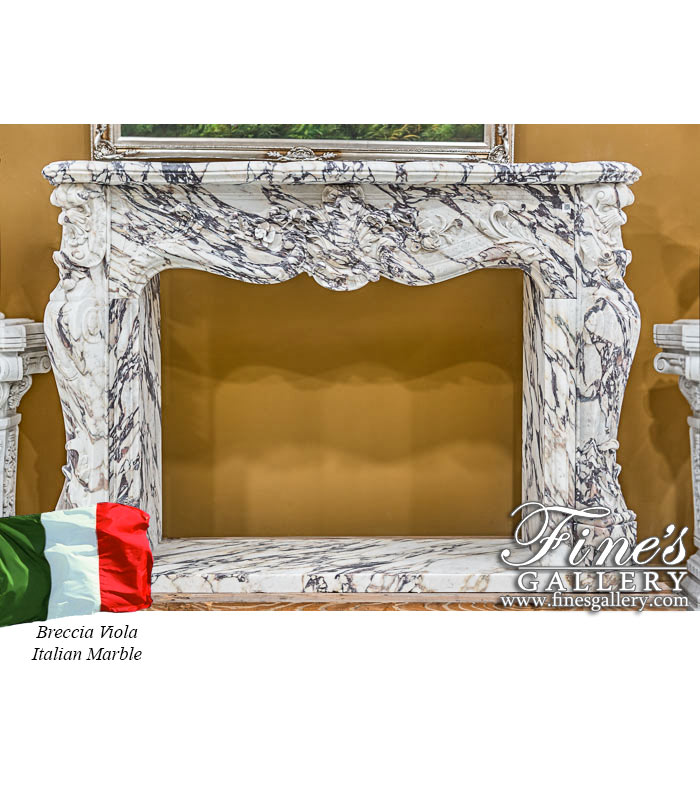 Marble Fireplaces  - Breche Violette Ornate Louis XV Fireplace Mantel - MFP-2224